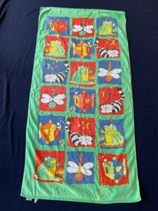 Vintage BEACH TOWEL kids Davidson Cotton Co FROGS cats dragonfly fish bath 'A' - Picture 1 of 6