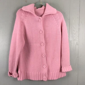 Vintage 70s 80s Cardigan Sweater Womens Large Pink Barbie Bright Preppy Modest - Picture 1 of 10