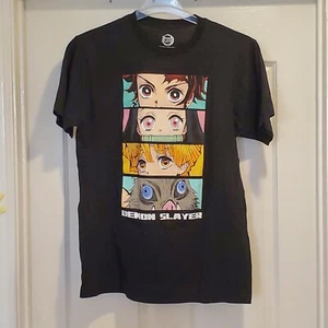 Demon Slayer T-Shirt Men's Large Japanese Manga Black Short Sleeves Cotton VGUC - Picture 1 of 4