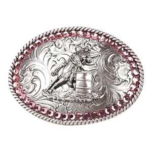 Blazin Roxx Youth Girl's BARREL RACER OVAL BELT BUCKLE w/ Pink crystals stones - Picture 1 of 1