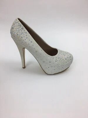 Platform 5.5” Women’s Bridal Ivory Diamante Crystals All Over Size 9 👠 - Image 1 of 4