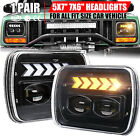 Pair 7X6 5X7 Led Headlights Drl Turn Signal For Dodge Ram W250 D350 Ramcharger