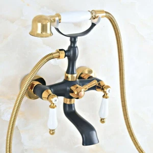 Bathtub Faucet Set Golden Black Brass Bathroom Handheld Shower Taps Kit Dna413 - Picture 1 of 8