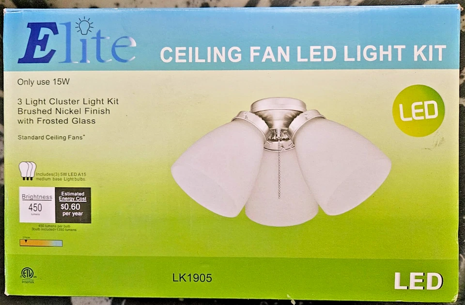 Hampton Bay 3-Light Brushed Nickel Ceiling Fan Shades LED Light Kit - Image 1 of 3