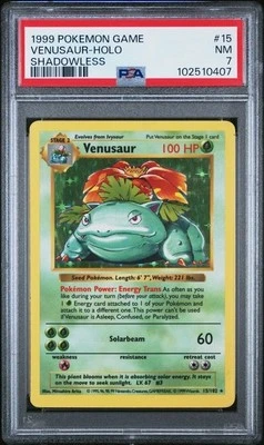 Shadowless Venusaur 15/102 Base Set Holo Rare Pokemon Card PSA 7 - Image 1 of 4