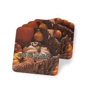 Thanksgiving Coasters, Personalized Drink Coasters, Festive Table Decor, Turkey - Picture 1 of 3