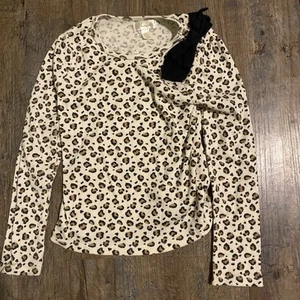 Nannette Girls Leopard/cheetah Sz 6x Long Sleeve Shirt Black Bow - Picture 1 of 6