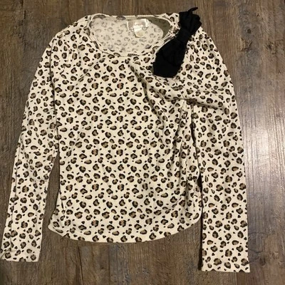 Nannette Girls Leopard/cheetah Sz 6x Long Sleeve Shirt Black Bow - Image 1 of 4