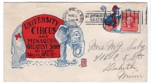 1905 Minneapolis MN University Circus Illustrated Elephant & Monkey Collar - Picture 1 of 2