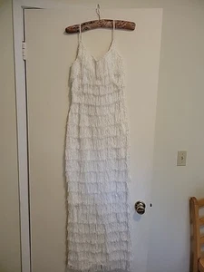 Vintage Long White Fringe Dress 60s - Picture 1 of 7