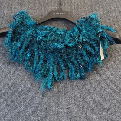 NOVO cachecol capuz tricotado à mão frisado fio metálico arte crochê franja boho - Imagem 1 de 4