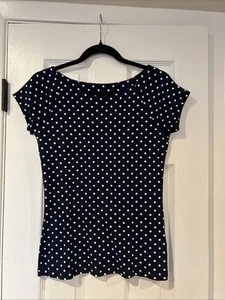 Top ajustado manga corta LAUREN Ralph Lauren para mujer talla M azul blanco a lunares - Imagen 1 de 7