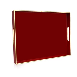 Red Large Serving Tray with Handles，Rectangular Plastic Elegant Decorative Co... - Picture 1 of 7