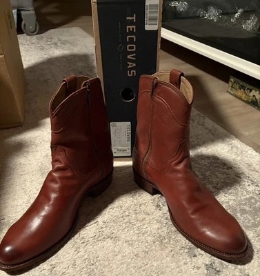 BOTAS TECOVAS Talla 12.5 EE The Dean Hechas a Mano Piel de Vaca Avellana Cremallera Western Roper Foto 1 de 4