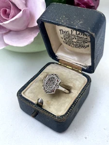 GORGEOUS VINTAGE MODERNIST 925 SOLID STERLING SILVER MARCASITE RING SIZE L 5.75 - Picture 1 of 15