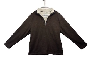 Orvis Men’s Size M 3/4 Zip Brown Deep Pile Fleece Pullover Sweater Jacket - Picture 1 of 7