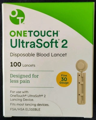 Ланцеты One Touch UltraSoft 2 (калибр 30) 100 штук срок годности 10/31/29 - Изображение 1 из 4