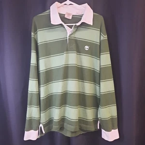 Y2K Men's Timberland Long Sleeve Rugby Shirt Size XL Organic Cotton Blend Green - Picture 1 of 8