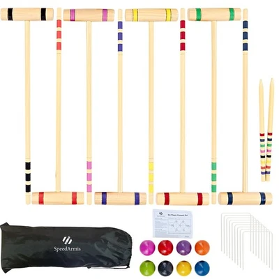Juego de fiesta de croquet de 28 pulgadas para 8 jugadores - Hecho de madera de pino de larga duración, familiar... Foto 1 de 4