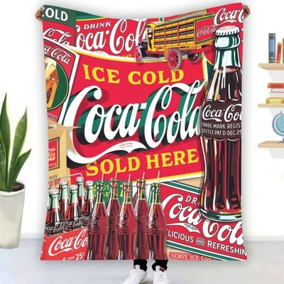 Coca-Cola Vintage Classic Soft Warm Single-Side Printing Flannel Fleece Blanket - Image 1 of 4