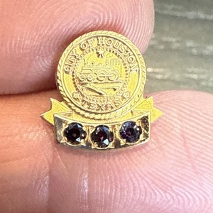 Vintage 10k Gold Filled CITY Of HOUSTON TEXAS Lapel Pin With Stones - Picture 1 of 3