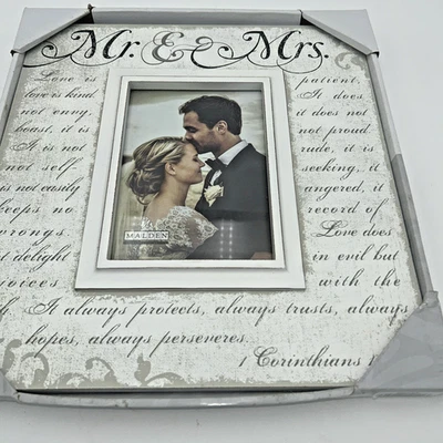 MALDEN  "MR. & MRS." WEDDING PHOTO FRAME  (CORINTHIANS)  Holds 5 X 7" Photo- New - Image 1 of 4