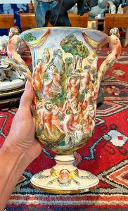 19th C Capodimonte Baccus Hand Painted Alfredo Ciulli Italy Porcelain Vase MINTY - Picture 1 of 16