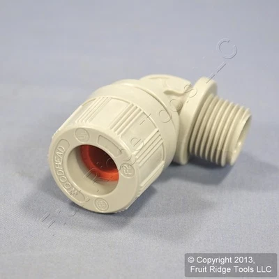 Empuñadura Woodhead Gris 90° Macho Locknut Alivio de Tensión .5" Rosca NPT .437-.500" 5531 Foto 1 de 4