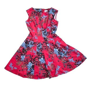 J. Taylor Red Floral Sleeveless Skater Mini Dress Women Sz 10 - Picture 1 of 8