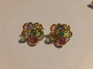 Vintage Swarovski Pastell Multicolor Einfassung Kristall Cluster Clip auf Ohrringe (2) - Bild 1 von 4
