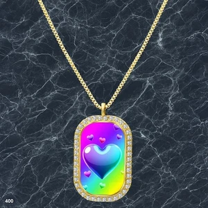 New Colorful Hearts Pendant Necklace Graphic Design Timeless Gold Tone Pure - Picture 1 of 4
