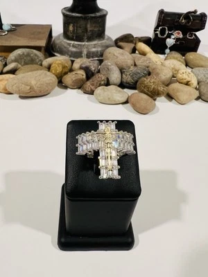ANILLO CRUCIFIJO CRUZ JESÚS CIRCONITA HELADA PLATA ESTERLINA 925 SÓLIDA PARA HOMBRE Foto 1 de 4