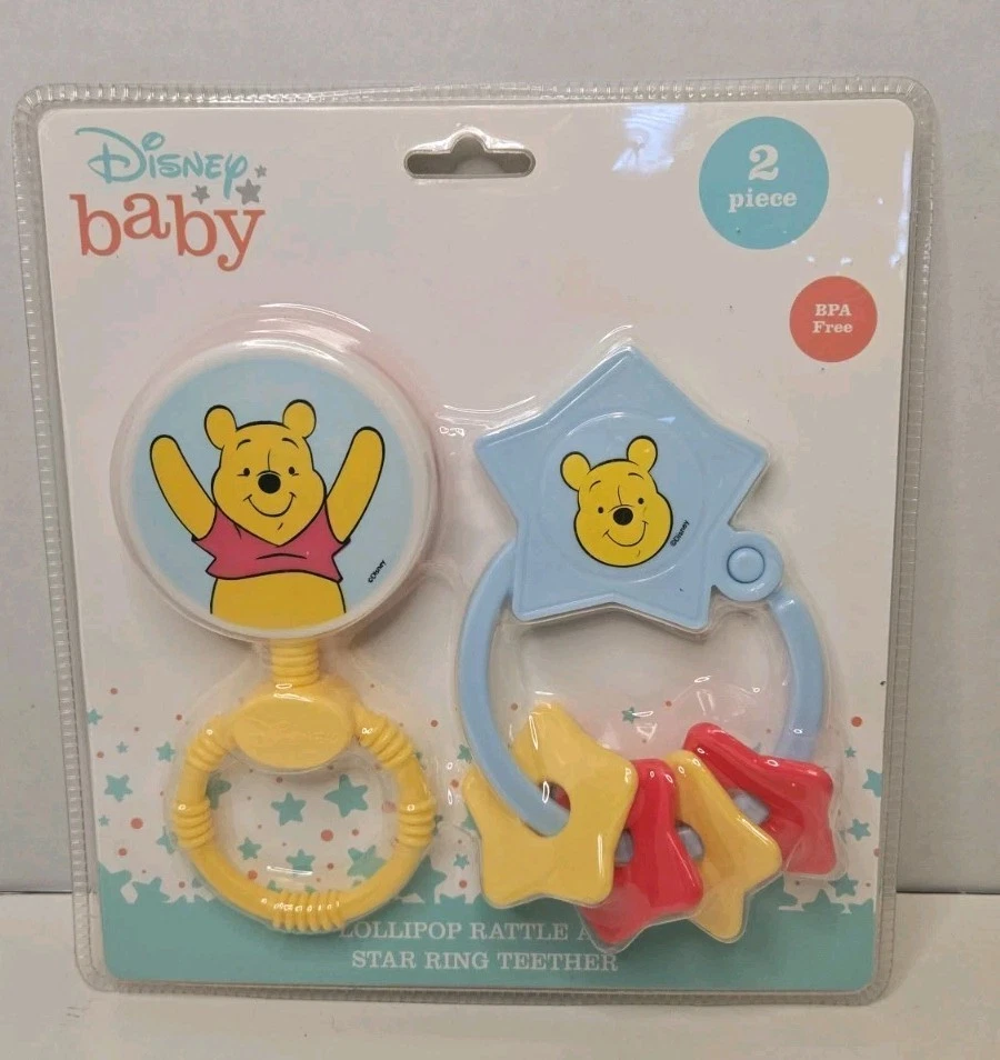 Disney Baby Winnie The Pooh Lollipop Rattle And Star Ring Teether 2 Pack