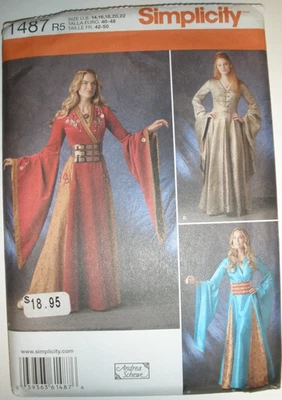 Simplicity 1487 Costume Pattern Gown Medieval Renaissance LOTR Thrones Sz 14-22 - Image 1 of 2