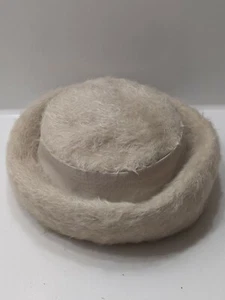 Sombrero original de colección Christine década de 1950 piel crema 7" blanco/invierno cinta - Imagen 1 de 11