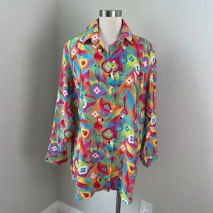 NEW Kenny Flowers Womens Large The Caribbean Long Sleeve Resort Shirt Blouse Top - Picture 1 of 17