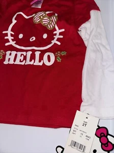 Hello Kitty 2T Toddler Girl Red/White Long Sleeve Christmas Shirt New - Picture 1 of 6