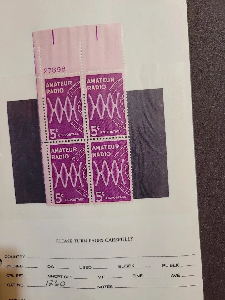 US Scott # 1260, Amateur Radio, Plate Block of (4) 1964 5¢ Stamps, MNH - Image 1 of 1