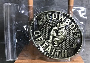 New Unused Cowboys of Faith Belt Buckle Western Americana Religious Mens 3.5x2.7 - Picture 1 of 8