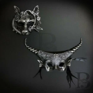 Couple's Masquerade Masks | Silver Masquerade Masks Ethereal Ram Mask - Picture 1 of 4