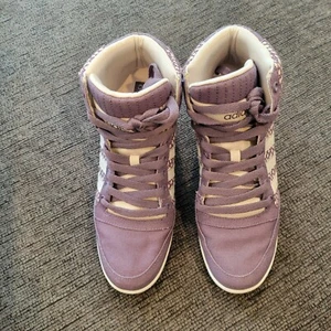 Adidas NEO Label Purple 'Daisies' High Top Wedge Sneakers RARE Women Sz 7.5 - Picture 1 of 10