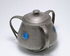 Tudric Pewter Three Handled Covered Pot with Blue Enamel - Numbered 01064