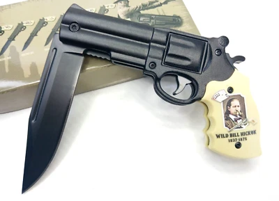 Wild Bill Western Revolver Pistol Gun Pocket Knife Folder Blade Assist Open Gift - Image 1 of 4