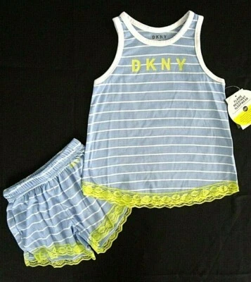 DKNY Girls Xenon Blue 2-Piece Loose Fit PJ Pajamas Sleepwear Set MSRP $36 - Image 1 of 4