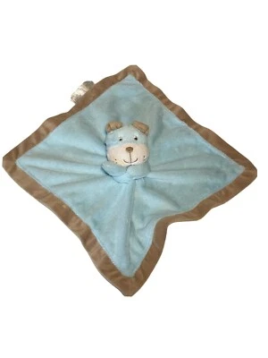 Manta de seguridad Carter's azul marrón ribete cachorro perro bebé sonajero amoroso satinado  Foto 1 de 4