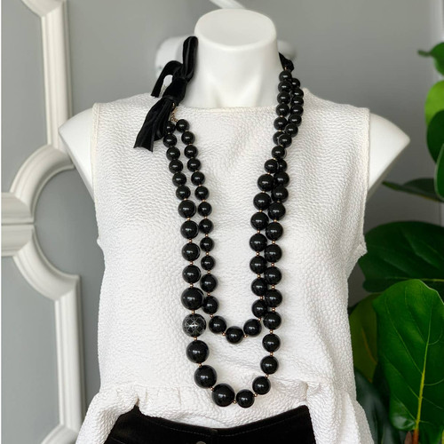 Collana Perla Finta Lunga Dior Doppio Fiocco con Fiocco di Velluto Donna NUOVA senza etichette