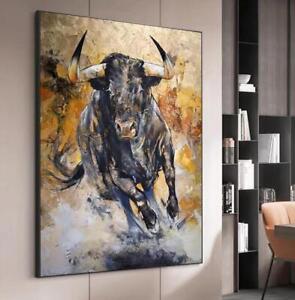 36" Grand mur de maison décoration art moderne peint à la main taureau peinture à l'huile sur toile