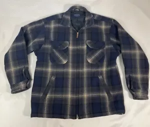 Vtg Pendleton Wool Thinsulate Lined Blue Grey Shadow Plaid Jacket Mens Size L - Picture 1 of 10