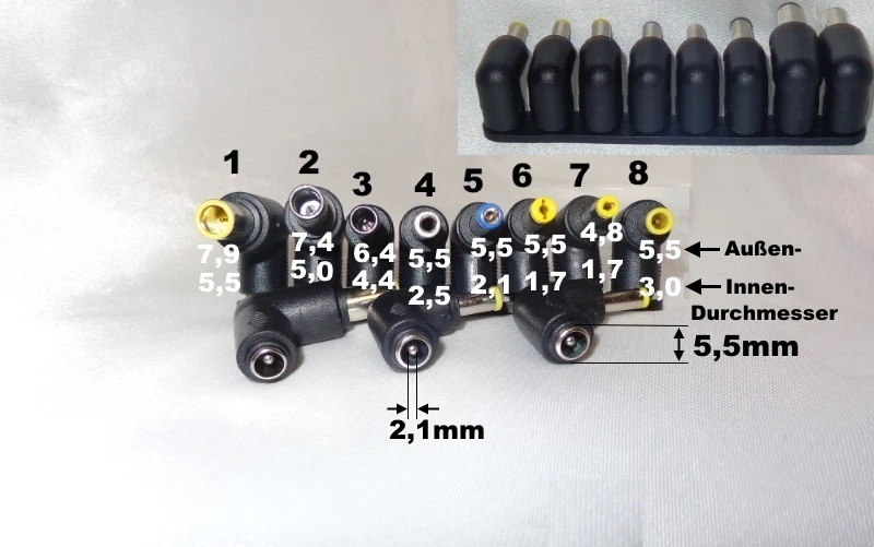 8 Steckeradapter Set Buchse Stecker Acer Asus HP Compaq Dell Samsung Sony #8V - Bild 1 von 1