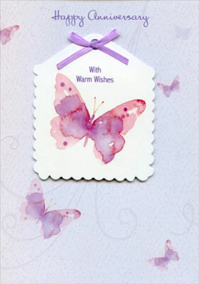 蝴蝶 3D 扇形边缘标签丝带手工装饰周年纪念卡 — 第 1/2 张图片